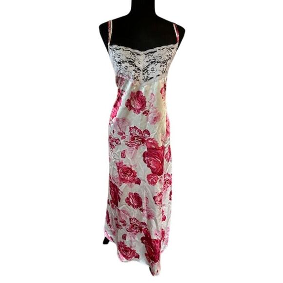 Amoureuse Y2K Pink Floral Lace Trim Slip Dress Size Large - Picture 1 of 11